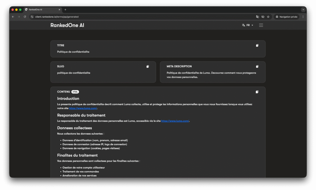 Générateur de politique de confidentialité